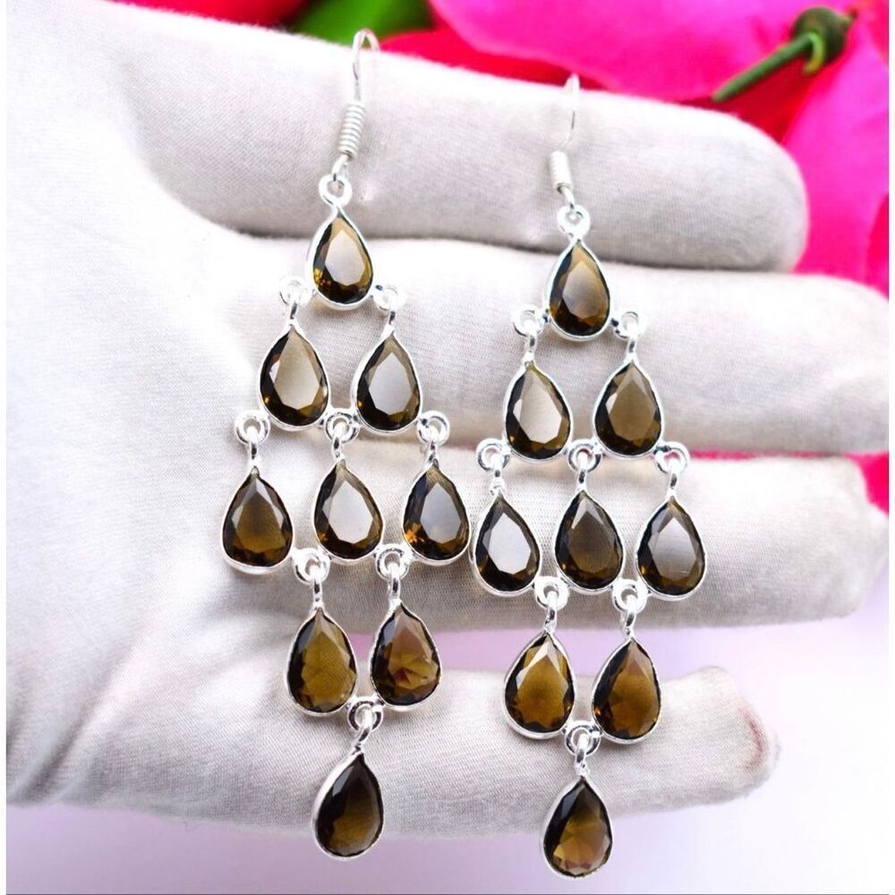 Smoky Topaz Sterling Chandelier Earrings